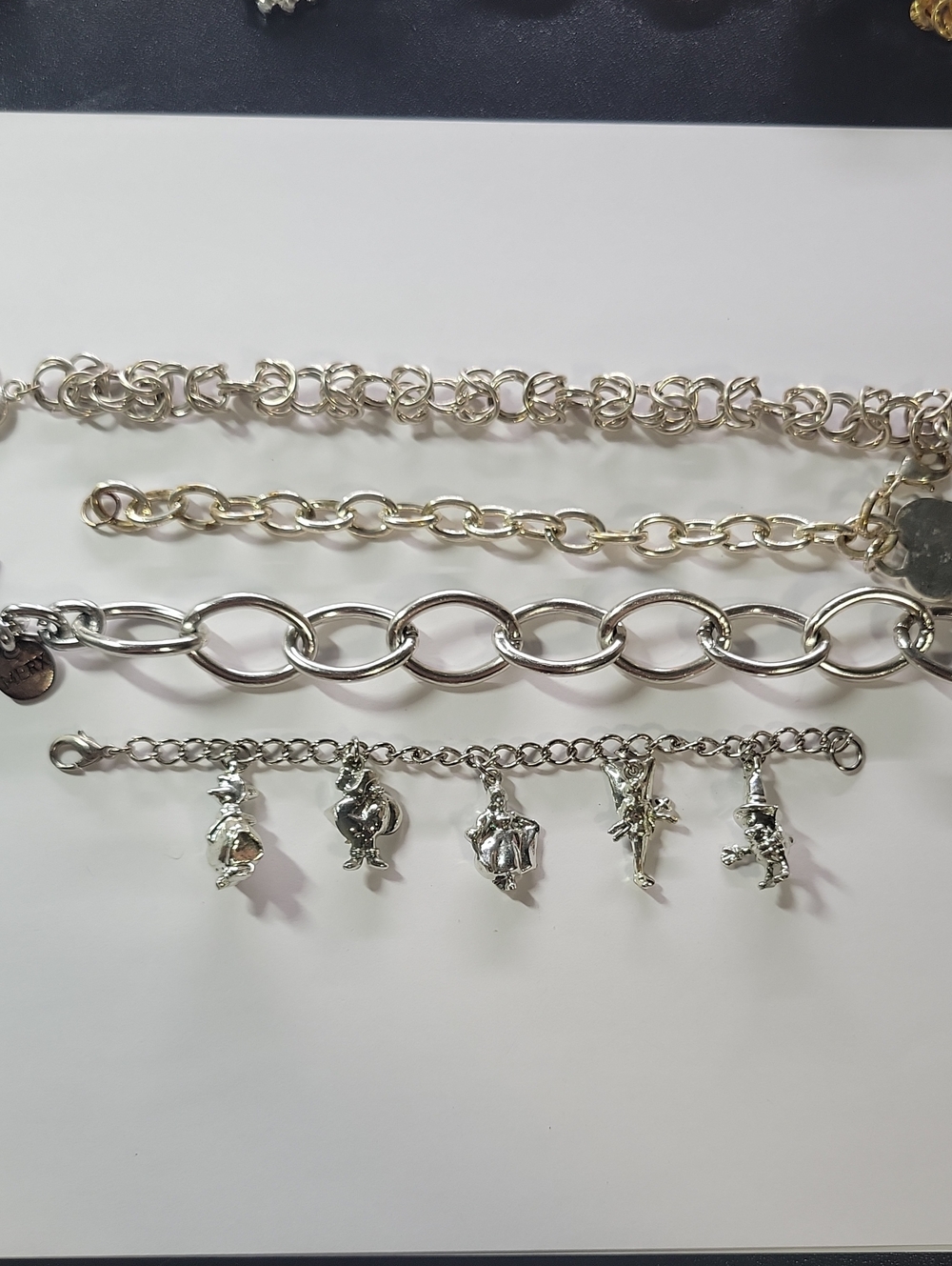 Silver Tone Charm Bracelet with Mixed Link Chains
